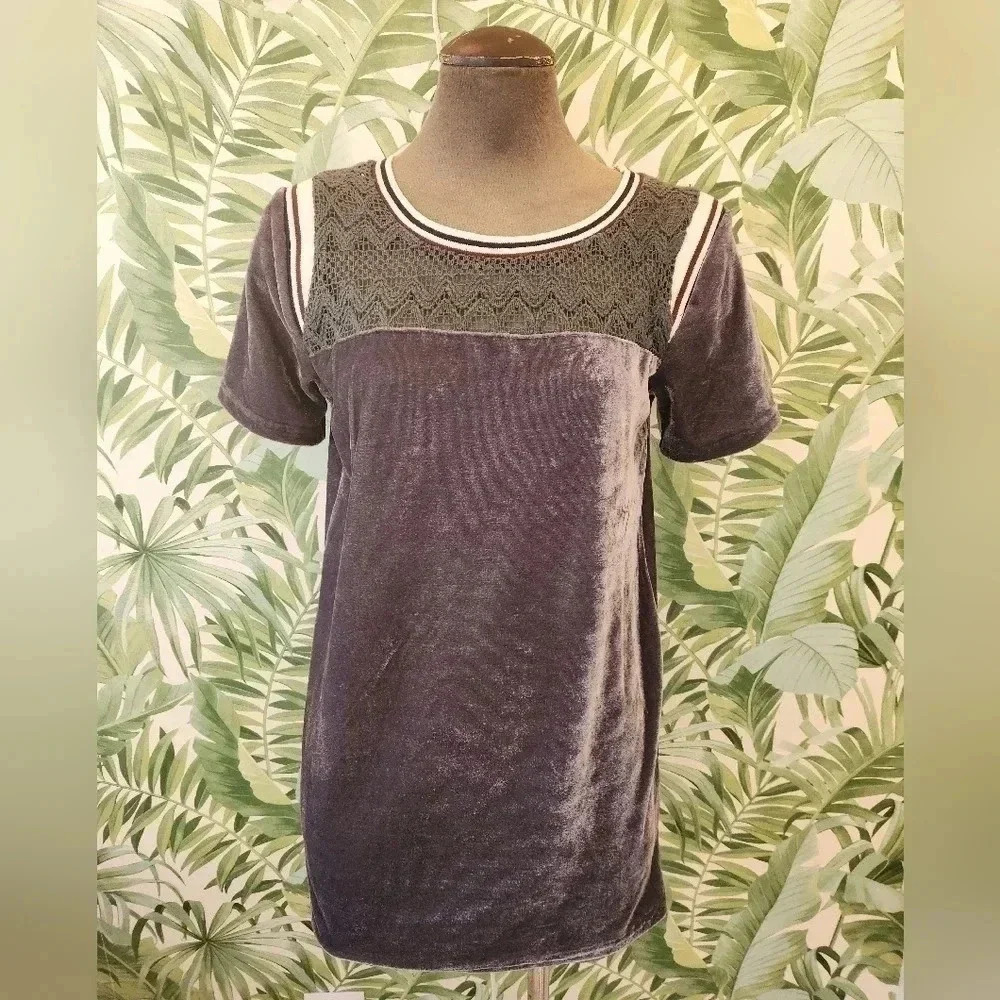 Pol Brand Grey Velvet Boho w/ Stripes Sports Shirt